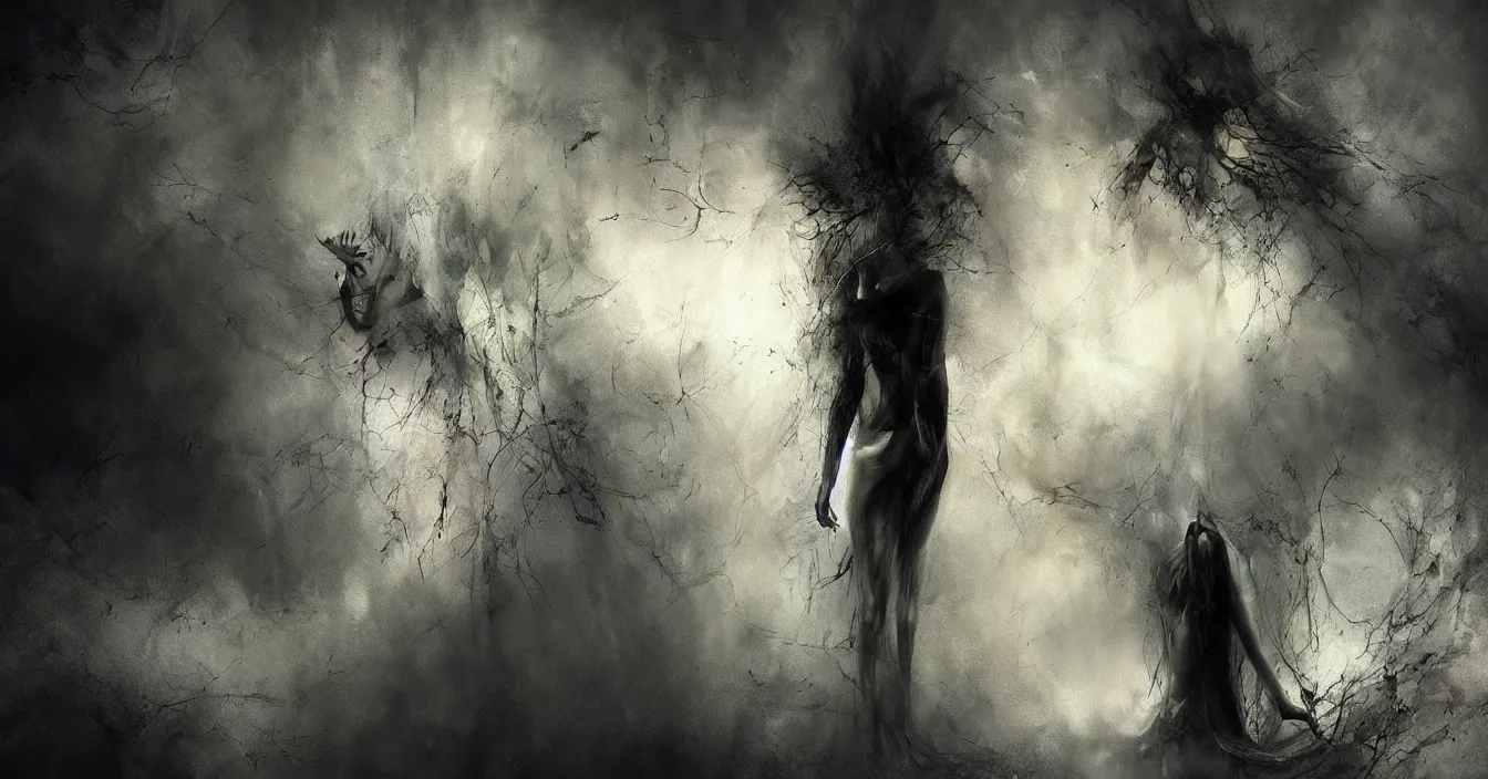 Prompt: a deep wide dark abyss, world of the silence, emptiness and peace, still moment, digital art, by ryohei hase