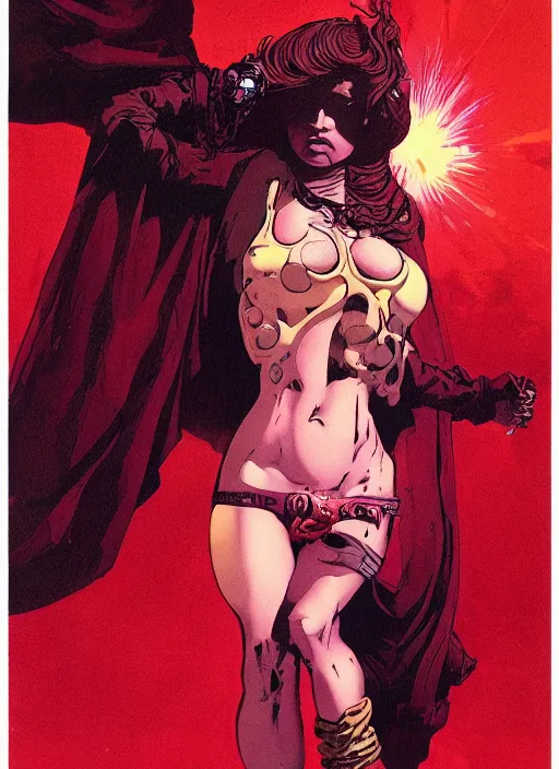 Prompt: hyper realistic photo of dark lord girl, full body, rule of thirds, saturated colors, cinematic, mignola, juan gimenez, moebius