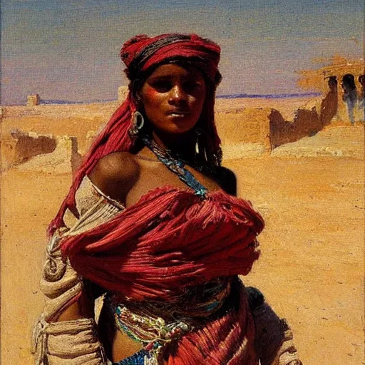 Prompt: tuareg girl in traditional clothes, gaston bussiere