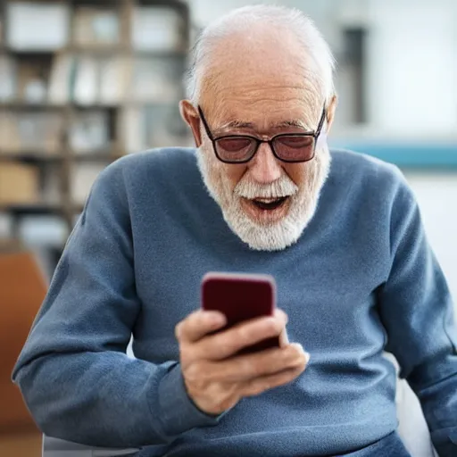 Prompt: An elderly man eating a smartphone, corporate artstyle