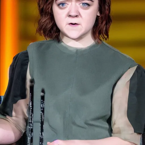 Prompt: close up photo of maisie williams pulling a face