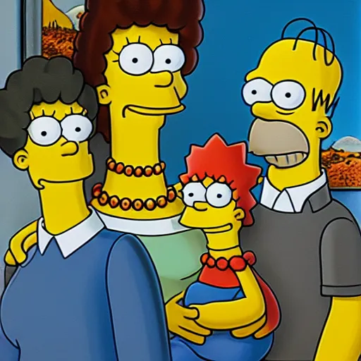 Image similar to oil on canvas painting of a family portrait of the simpsons in the style of gustave courbet, 2 d, ue 5, 8 k, 4 k