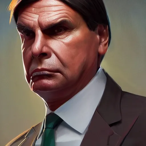 Prompt: Jair Bolsonaro president of Brazil with angry eyes, low angle artwork by Sergey Kolesov