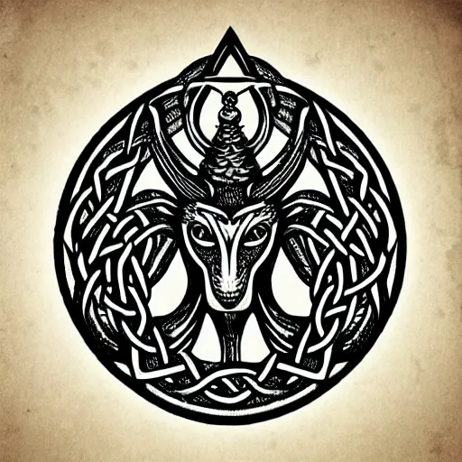 Prompt: Baphomet , celtic art style, trending on Artstation