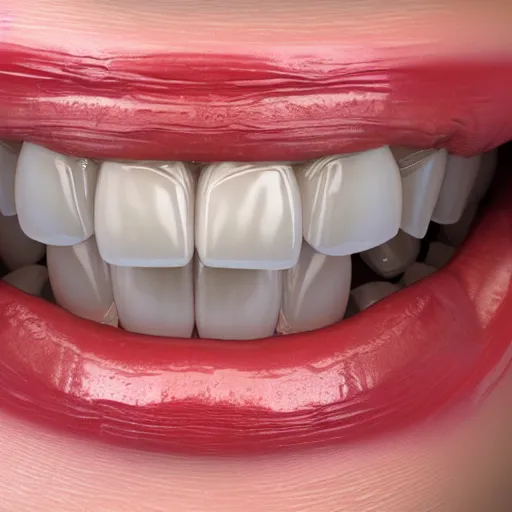 Image similar to poorly rendered 3 d set of teeth