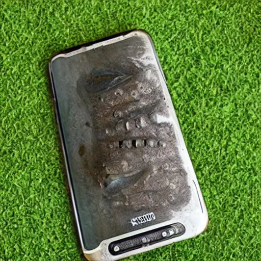 Prompt: a fossilized smartphone,