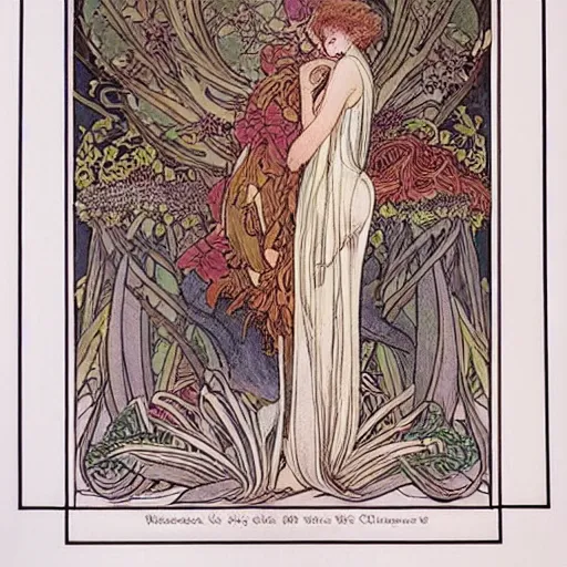Prompt: a sharp, detailed, intricate, art nouveau floral fantasy illustration by walter crane, edmund dulac, arthur rackham, and mucha