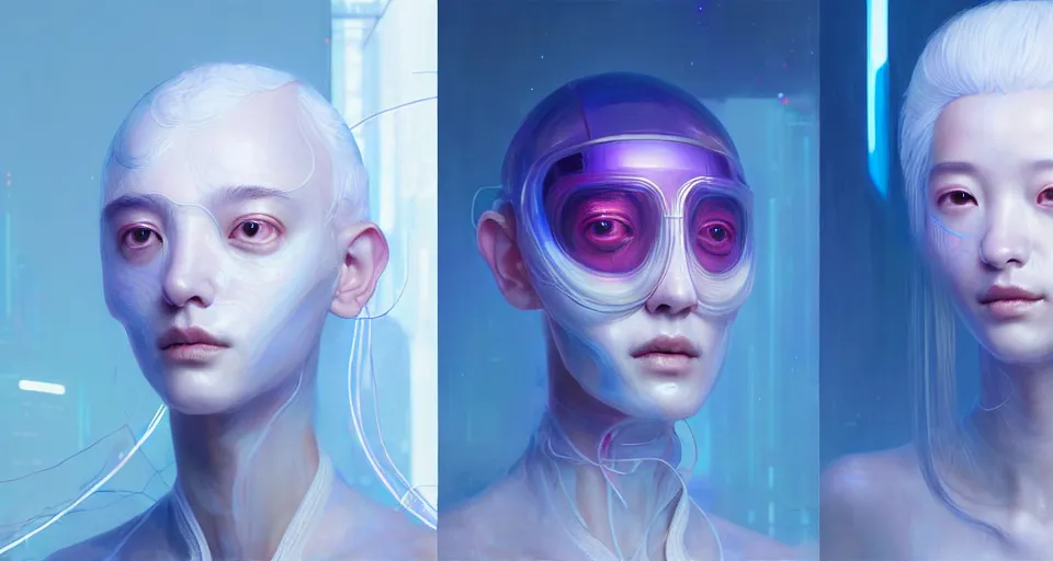 Prompt: portrait of yael shelbia and kang seul - gi, venus squid astronaut, white hair, intricate design details. cyberpunk symmetrical facial, by ruan jia and beeple. smooth gradients, deep space.