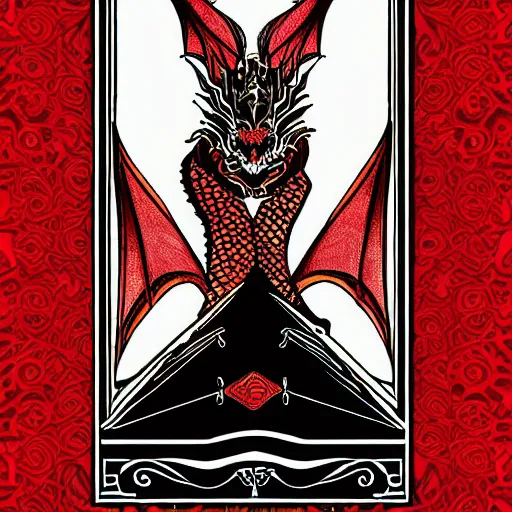 Image similar to tarot card of a dragon, meaning confidence and riches in the future, modern design, digital art, stylish, black and red