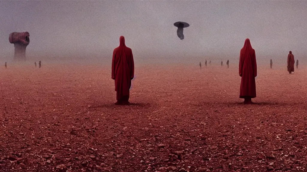 Image similar to people forgot where they came from, i'm here to remind them, film still from the movie directed by denis villeneuve and david cronenberg with art direction by salvador dali and zdzisław beksinski, wide lens