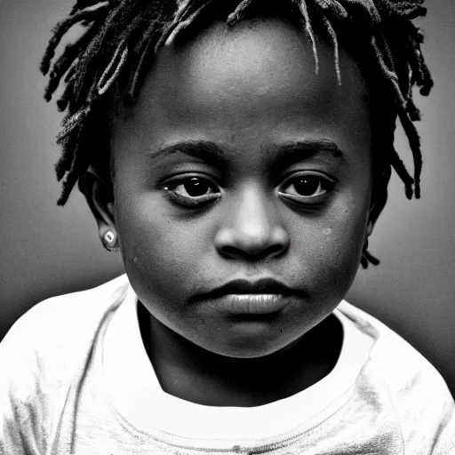 Prompt: the face of young juice wrld at 1 years old, black and white portrait by julia cameron, chiaroscuro lighting, shallow depth of field, 8 0 mm, f 1. 8