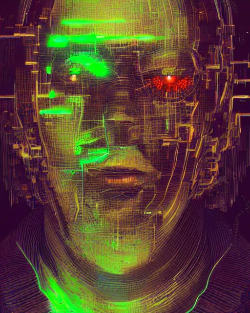 Image similar to a glitch art character portrait of cyborg wizard / hacker trending on artstation deviantart pinterest detailed realistic hd 8 k high resolution