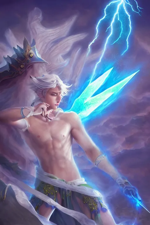 Image similar to legendary fairy prince casting a lightning spell,, lightning energy, blue energy, highly detailed, d & d, fantasy, highly detailed, digital painting, trending on artstation, concept art, sharp focus, illustration, global illumination, ray tracing, realistic shaded, art by artgerm and greg rutkowski and fuji choko and viktoria gavrilenko and hoang lap