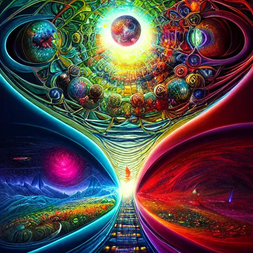 Prompt: an insanely beautiful and hyper detailed digital painting of the multiverse by ciryl rolando