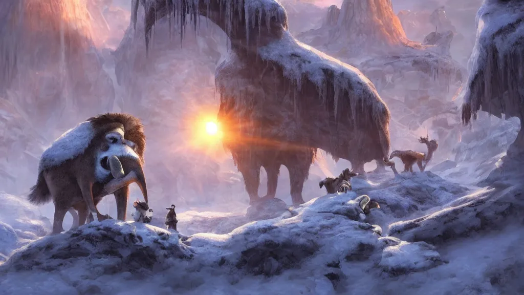 Prompt: ice age, fantasy artwork, award winning, beautiful scenery, artstation