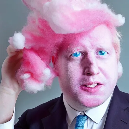 Image similar to photo of cotton candy that looks like boris johnson