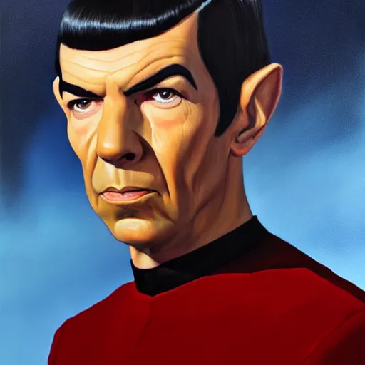 Image similar to A portrait painting Spock from Star Trek painted by Norman Rockwel
