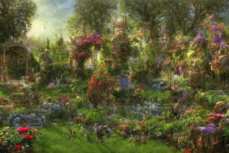 Image similar to The enchanted garden by james gurney