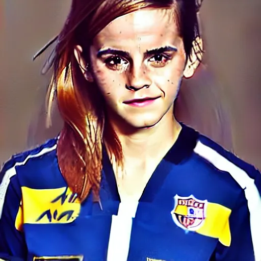 Image similar to emma watson as football player, hyper realistic