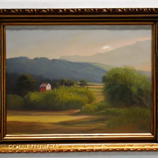 Prompt: a realistic painting of a serene landscape in the coutnry