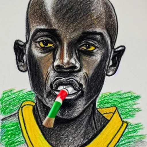 Image similar to 7 year old crayon drawing, celtics kevin garnett smoking