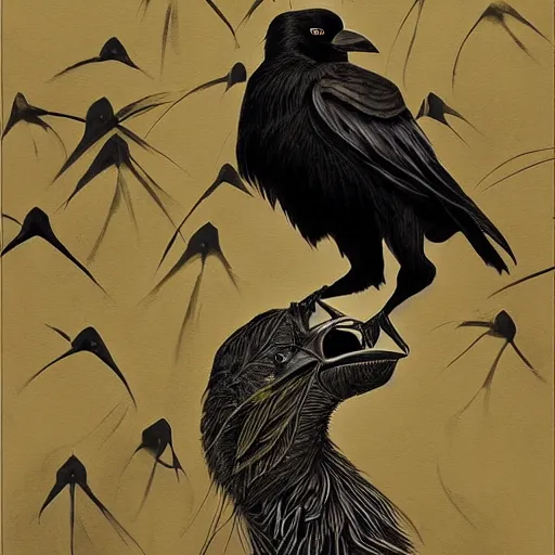 Image similar to a simple crow painting by Android Jones and M. C. Escher collaboration