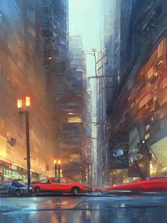 Prompt: Classical oil painting of avenida paulista by Marc Simonetti, beautiful anime, official artwork, stylistic, brush strokes, oil, canvas