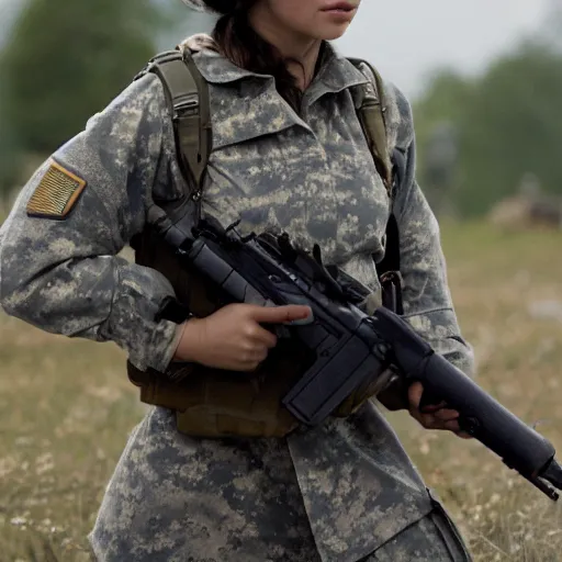 Image similar to emilia clark as a female soldier, pentax k 1 0 0 0