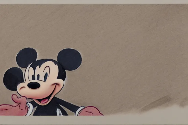 Image similar to detailed background courtroom sketch of vintage disney character lawyer mickey mouse presenting evidence of copyright infringement to the judge bench court room wooden serious dark tone