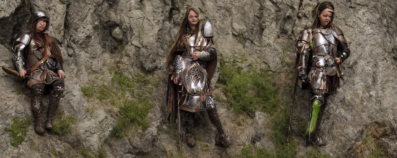 Prompt: https://www.tribality.com/wp-content/uploads/2016/01/ranger-scout.jpg photo of one beautiful medieval-female-scout in plate-armor with green crystals who is over-watching the countryside from a cliff, elegant, highly detailed, smooth, sharp focus, illustration, beautiful, geometric, trending on artstation, unreal engine, octane render, cinematic, artwork by WLOP