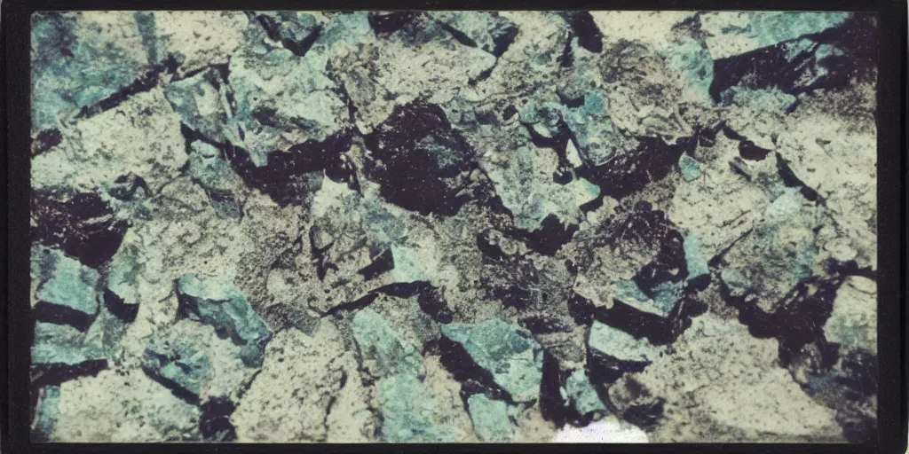 Prompt: analog polaroid of shiny minerals
