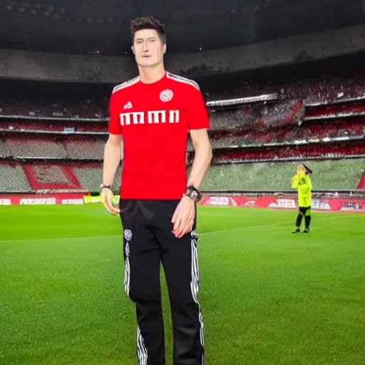 Image similar to robert lewandowski in a kfc t - shirt