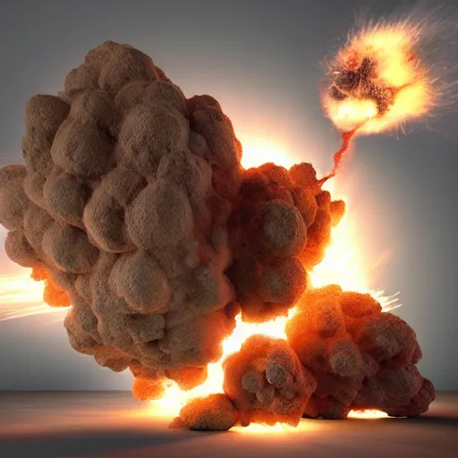 Image similar to explosion render, white background, extremely high quality explosion, 3D render, 3D render of an explosion, realistic, realistic explosion