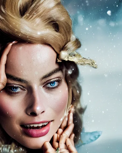 Image similar to Margot Robbie as milady de winter, styling by Tom Eerebout & Sandra Amador, clear makeup, clean hair, dry skin, clear skin, airbrushed, bright eye makeup, warrior body, photo by mario testino, 8k octane render, cinematic, hyper detailed, micro details, insanely detailed, trending on artstation, concept art