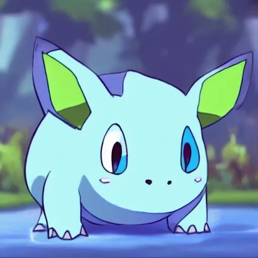 Prompt: a blue bulbasaur ~ water powers ~ realistic ~ trending ~ cinematic ~