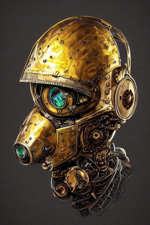 Image similar to steampunk helmet fantasy art mask robot ninja stylized digital illustration sharp focus, elegant intricate digital painting artstation concept art global illumination ray tracing advanced technology chaykin howard and campionpascale and cooke darwyn and davis jack