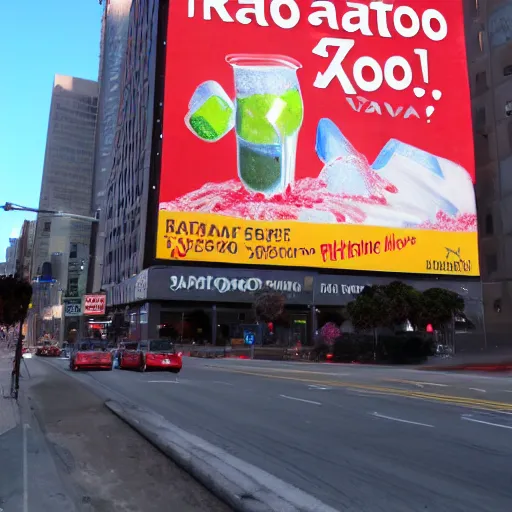 Image similar to bill board in san francisco advertising radioactive kool aid, artstation