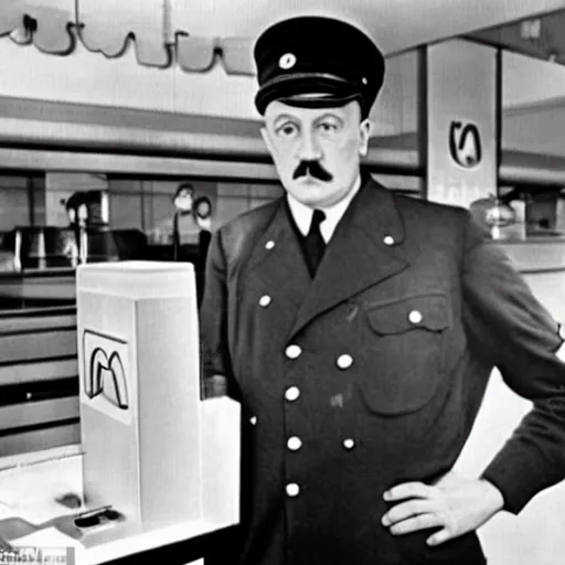 Image similar to Adolph Hitler working at a McDonald\'s in 2010 in Germany