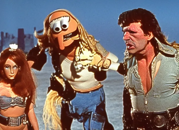 Prompt: scene from the 1 9 7 9 science fiction film muppet mad max