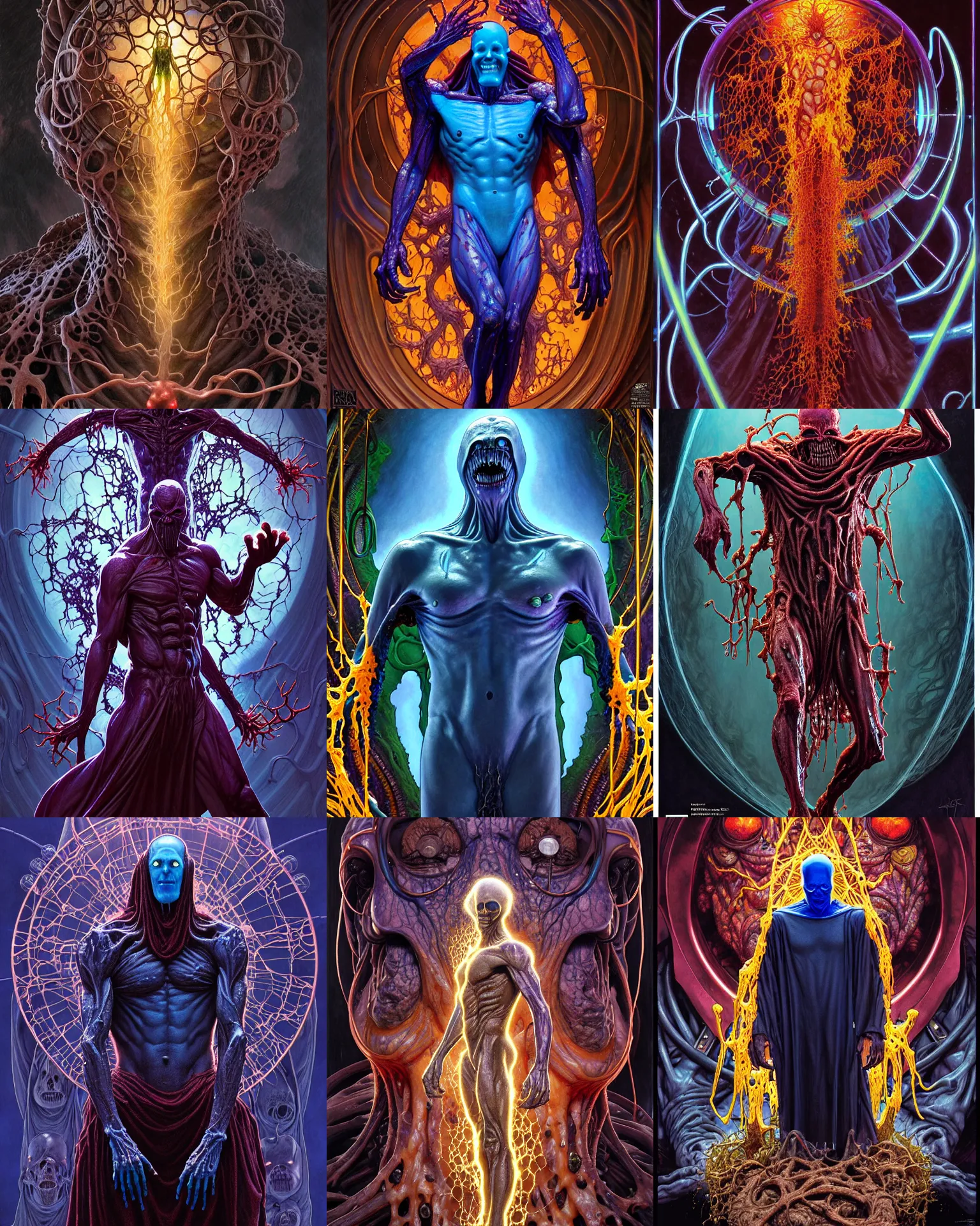 Prompt: the platonic ideal of slime mold of cletus kasady ultimate carnage thanos dementor doctor manhattan chtulu nazgul, detailed, intricate, hyperrealism, intense, scary, decay, dmt, art by brock hofer and artgerm and greg rutkowski and alphonse mucha