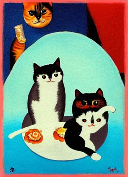 Image similar to clear surrealist painting of adorable cats made out of sushi