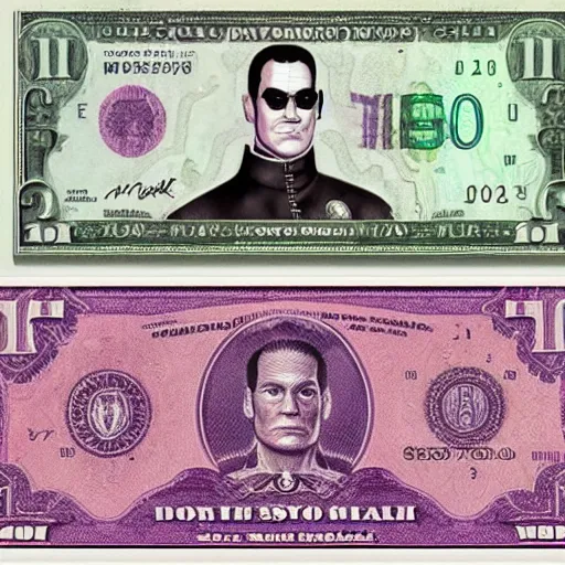 Image similar to Raul Julia's M. Bison, bison dollar notes