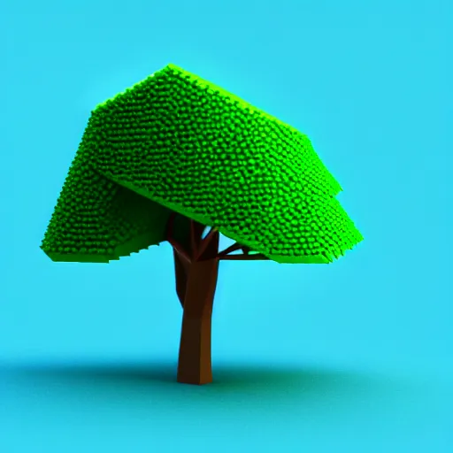 Image similar to a 3d low poly object of just a small green tree on the blue background