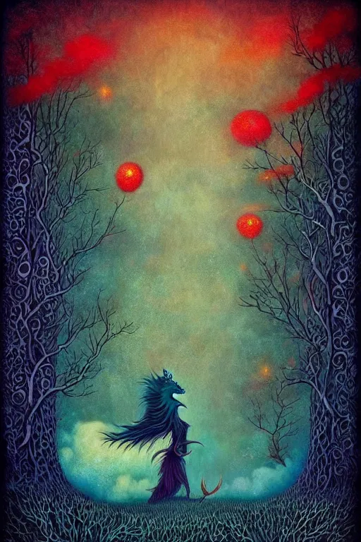 Image similar to surreal hybrid dragons and foxes, nostalgia for a fairytale, magic realism, flowerpunk, mysterious, vivid colors, by andy kehoe, amanda clarke