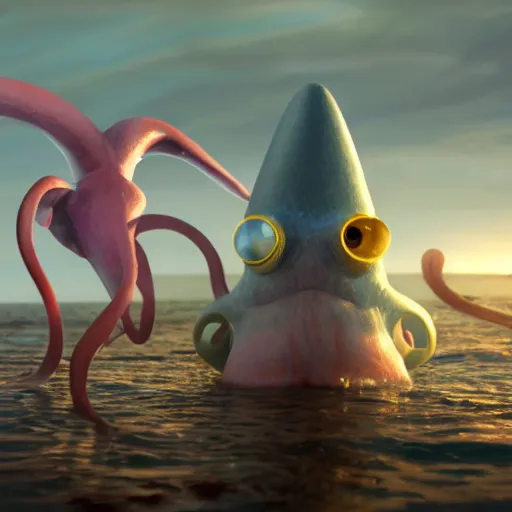 Image similar to hyperrealistic dslr film still of amorphous squid disguised as early cuyler wearing hat, stunning 8 k octane comprehensive 3 d render, inspired by istvan sandorfi & greg rutkowski & unreal engine, perfect symmetry, dim volumetric cinematic lighting, extremely hyper - detailed, extremely lifelike attributes & lifelike texture, intricate, masterpiece, artstation, stunning