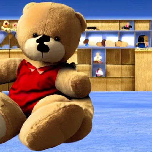 Prompt: tony hawk's extreme teddy bear cuddling for playstation 2, video game screenshot