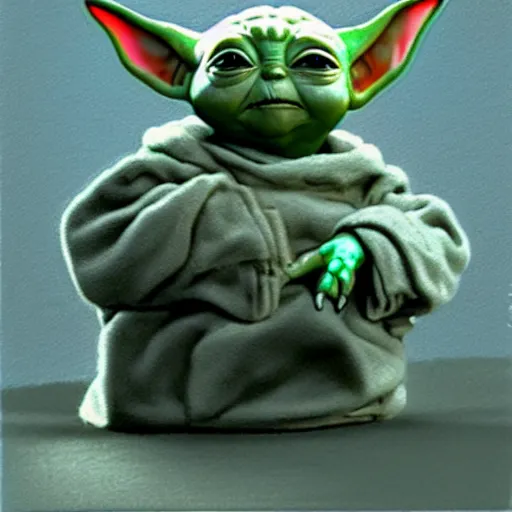 Image similar to baby yoda, risograft