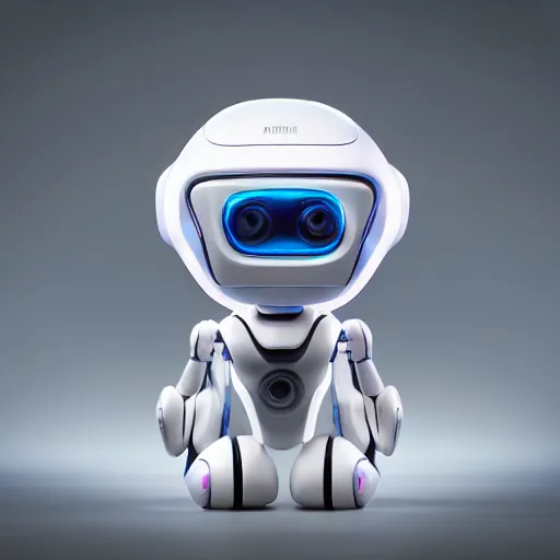 Image similar to product photo of a futuristic stylized pet robot by artgerm and greg rutkowski and marc newson, zaha hadid, kitten puppy teddy mix, super cute robot face, awww, volumetric light, detailed, octane render, midsommar