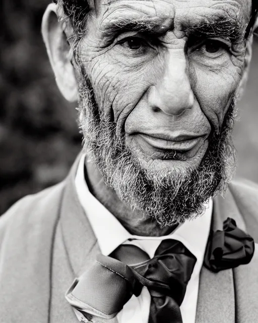 Prompt: portrait of modern day abraham lincoln, windsor knot tie, iq 4, f / 1. 4, iso 2 0 0, 1 / 1 6 0 s, 8 k, sense of depth, in - frame