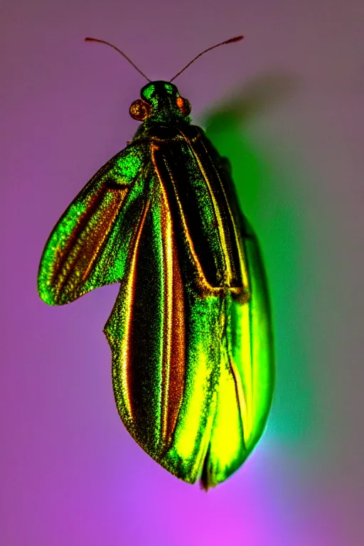 Image similar to high quality close-up photo gothic iridescent moth! jewelled gorgeous! highly detailed david ligare elson peter cinematic yellow neon lighting high quality low angle hd 8k sharp shallow depth of field